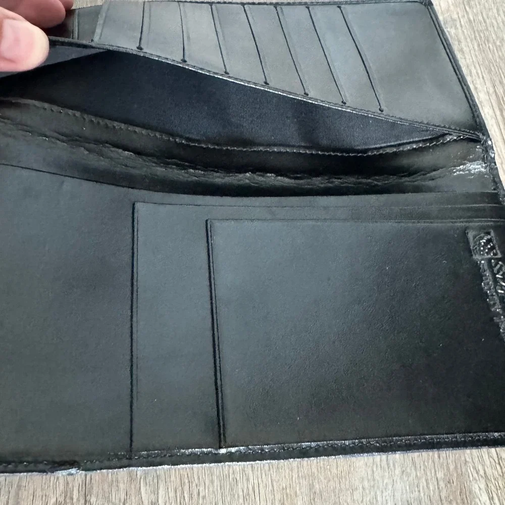 Vintage Continental Airlines OnePass Black Leather Travel Wallet Bifold